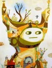 souther salazar painting of a tree town living in it